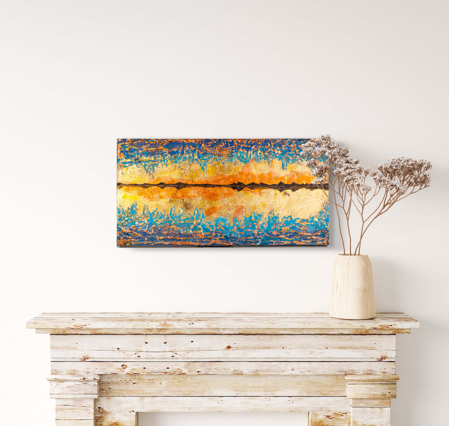 Fire and Ice. 12x24" Framed Wood Panel.