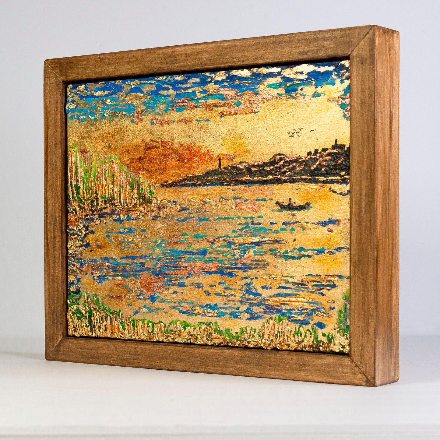 Lagoon at Dawn, 8x10" Framed Wood Panel.