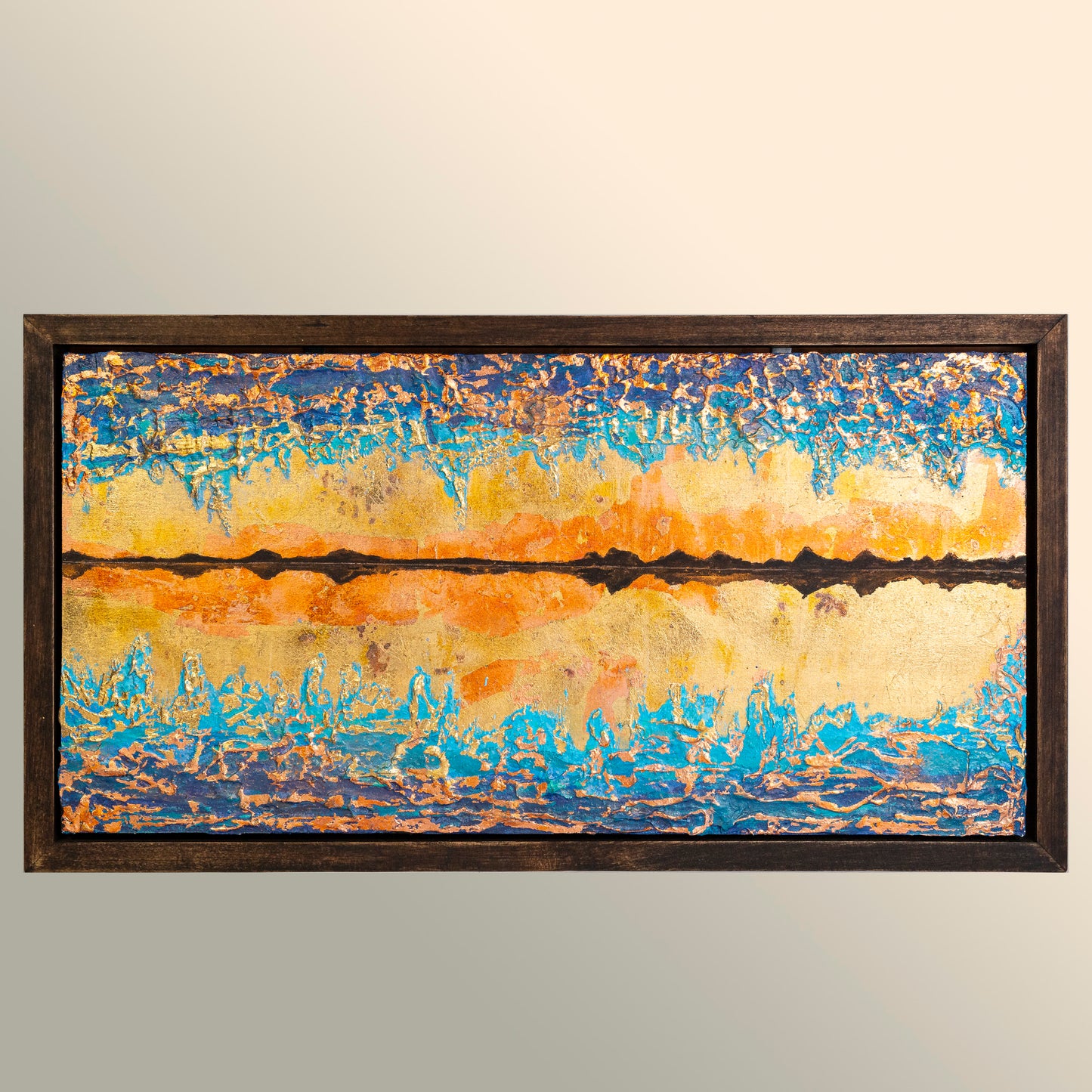 Fire and Ice. 12x24" Framed Wood Panel.